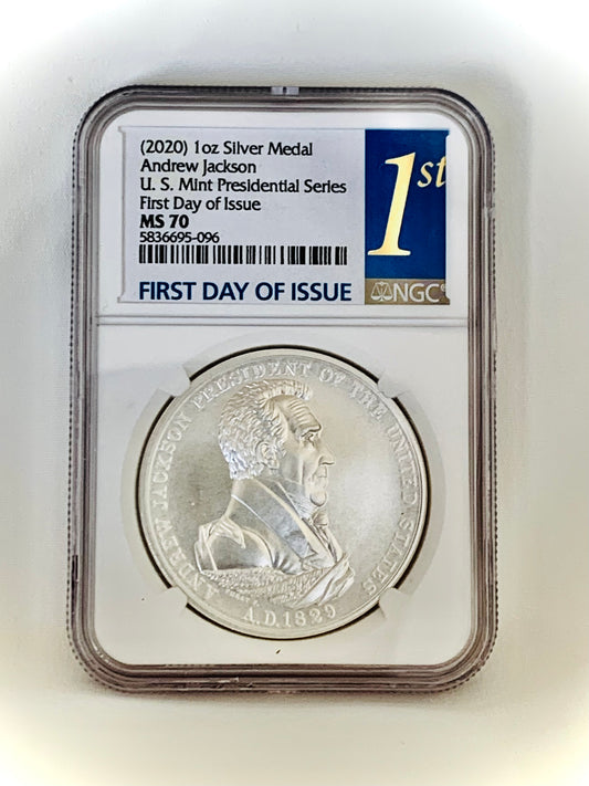 1 oz Silver Medal Andrew Jackson U. S. Mint Presidential Series First Day of Issue